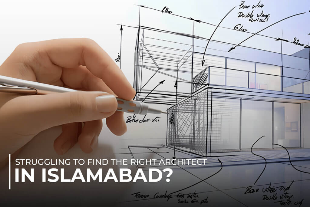 Hand sketching modern architectural design with glass façade – Elegant Design and Construction, Islamabad’s top architecture designer.