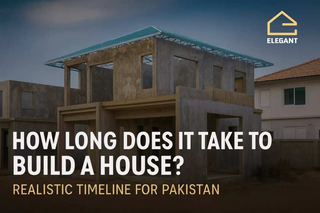 Under-construction house in Pakistan showing grey structure during early building stage