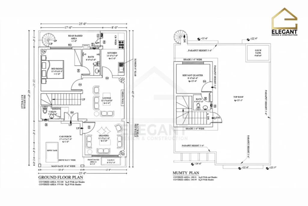 Single-Storey 5 Marla House Plan