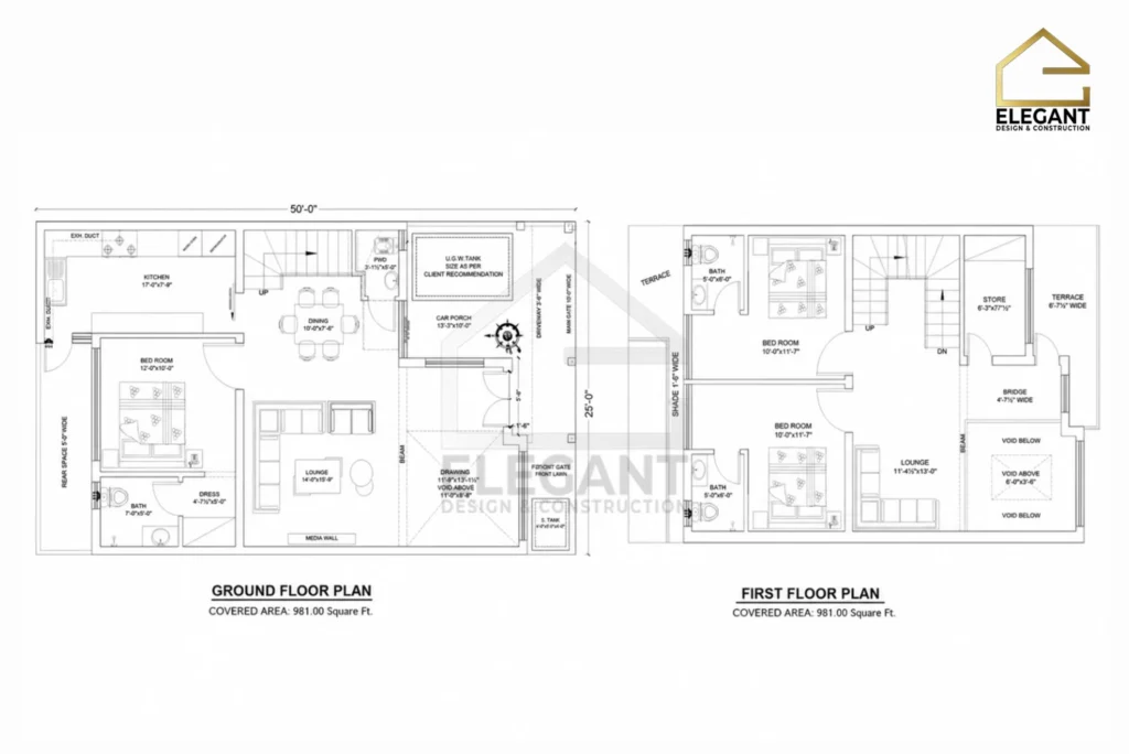 Double-Storey 5 Marla House Plan