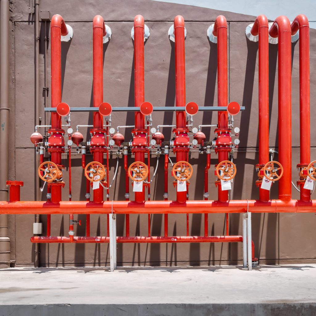 Firefighting Water Pipeline of Fire Protection Systems, Water Plumbing Sprinkler Pipe for Security Fire Prevention. Water Hose Hydrant and Control Valve for Emergency Fire Accident. Industry Equipment - E1 Emporium